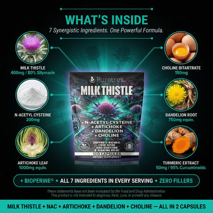 Milk Thistle Complex – 80% Silymarin Extract + NAC, Artichoke, Dandelion & Choline